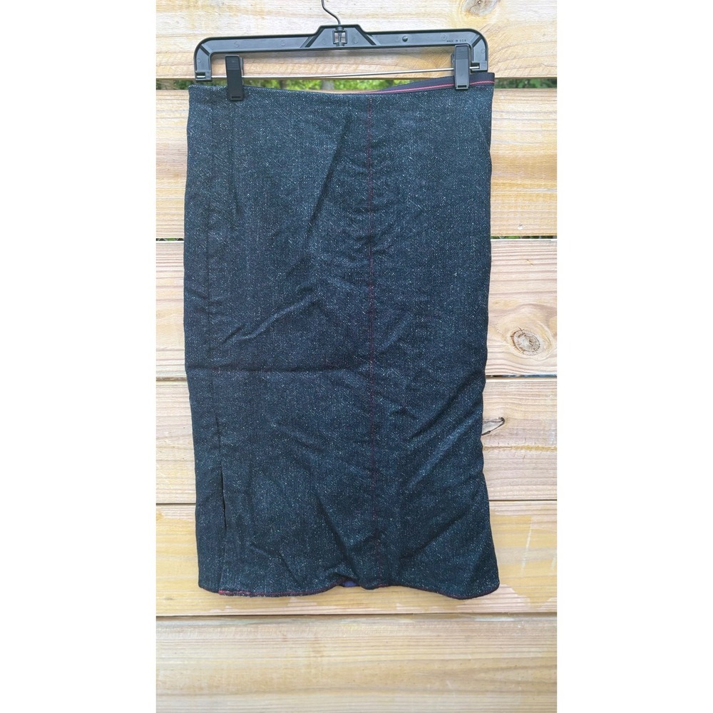 Tibi Womens Wool Blend Pencil Skirt Size 8 Dark Blue Textured Knee Length Career